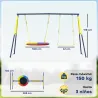 Columpio para Bebés Cuerdas Ajustables Soporte de Acero Carga 150 kg para 3 Niños de 3-8 Años Multicolor - Ogal.Es
