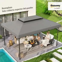 Toldo de Recambio para Cenador 4x3 m con Techo Doble Orificios de Drenaje Solo Toldo NO Incluye Marco Gris Claro - Ogal.Es