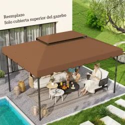 Toldo de Recambio para Cenador 4x3 m con Techo Doble Orificios de Drenaje Solo Toldo NO Incluye Marco Café - Ogal.Es