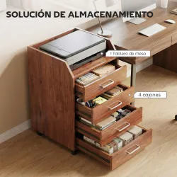 Cajonera de Escritorio con Ruedas Cajonera de Oficina con 4 Cajones Archivador Móvil para Estudio 40x36x65 cm Ma... - Ogal.Es