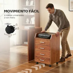 Cajonera de Escritorio con Ruedas Cajonera de Oficina con 4 Cajones Archivador Móvil para Estudio 40x36x65 cm Ma... - Ogal.Es