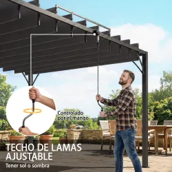 Pérgola de Jardín 3x4 m con Protección UPF 50+ Gazebo con Techo Ajustable Estructura de Aluminio para Exterior Gris - Ogal.Es