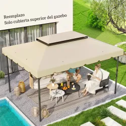 Toldo de Recambio para Cenador 4x3 m con Techo Doble Orificios de Drenaje Solo Toldo NO Incluye Marco Beige - Ogal.Es