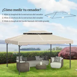 Toldo de Recambio para Cenador 4x3 m con Techo Doble Orificios de Drenaje Solo Toldo NO Incluye Marco Beige - Ogal.Es