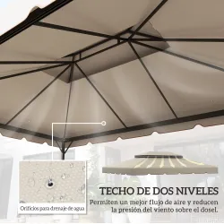 Toldo de Recambio para Cenador 4x3 m con Techo Doble Orificios de Drenaje Solo Toldo NO Incluye Marco Beige - Ogal.Es