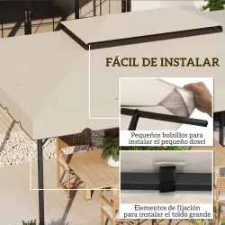 Toldo de Recambio para Cenador 4x3 m con Techo Doble Orificios de Drenaje Solo Toldo NO Incluye Marco Beige - Ogal.Es