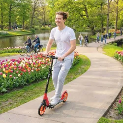 Patinete Plegable para Adultos y Niños de +14 Años Scooter con Manillar Ajustable 91,5x36,5x91-104 cm Rojo - Ogal.Es