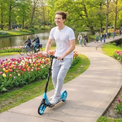 Patinete Plegable para Adultos y Niños de +14 Años Scooter con Manillar Ajustable 91,5x36,5x91-104 cm Azul - Ogal.Es