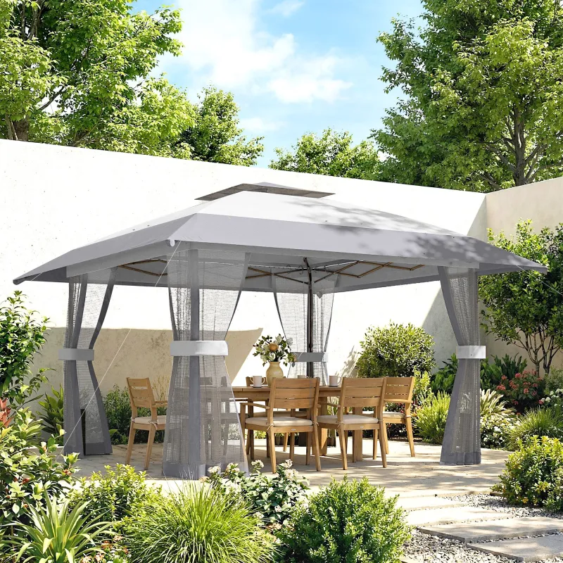 Carpa Plegable 4x4 m Pop-up con Doble Techo 4 Laterales de Malla Altura Ajustable Bolsa Transporte UPF30+ Gris - Ogal.Es
