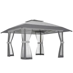 Carpa Plegable 4x4 m Pop-up con Doble Techo 4 Laterales de Malla Altura Ajustable Bolsa Transporte UPF30+ Gris - Ogal.Es