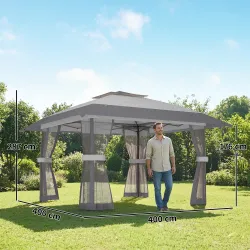 Carpa Plegable 4x4 m Pop-up con Doble Techo 4 Laterales de Malla Altura Ajustable Bolsa Transporte UPF30+ Gris - Ogal.Es