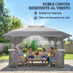 Carpa Plegable 4x4 m Pop-up con Doble Techo 4 Laterales de Malla Altura Ajustable Bolsa Transporte UPF30+ Gris - Ogal.Es
