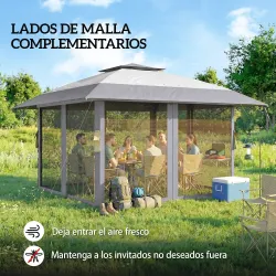 Carpa Plegable 4x4 m Pop-up con Doble Techo 4 Laterales de Malla Altura Ajustable Bolsa Transporte UPF30+ Gris - Ogal.Es