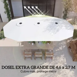 Sombrilla Doble de Jardín 4,6x2,6 m con Manivela Manual Protección UV50+ Funda Resistente al Agua Blanco - Ogal.Es