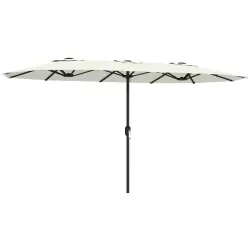 Sombrilla Doble de Jardín 4,6x2,6 m con Manivela Manual Protección UV50+ Funda Resistente al Agua Blanco Crema - Ogal.Es