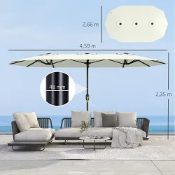 Sombrilla Doble de Jardín 4,6x2,6 m con Manivela Manual Protección UV50+ Funda Resistente al Agua Blanco Crema - Ogal.Es