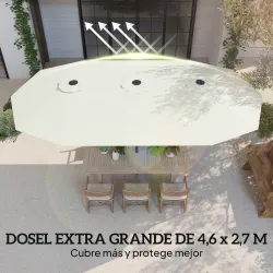 Sombrilla Doble de Jardín 4,6x2,6 m con Manivela Manual Protección UV50+ Funda Resistente al Agua Blanco Crema - Ogal.Es