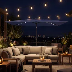 Sombrilla de Jardín con 24 Luces LED Solares Dosel Inclinable Poste Metálico 2,9x2,5 m Azul Oscuro - Ogal.Es