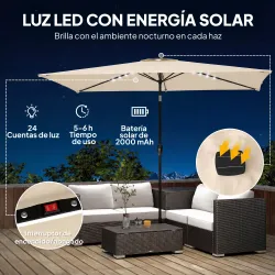 Sombrilla de Jardín con 24 Luces LED Solares Dosel Inclinable Poste Metálico 2,9x2,5 m Crema - Ogal.Es