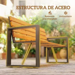 Banco de Jardín Exterior de 2 Plazas con Respaldo y Asiento Listonado de Madera Marco de Acero 136x54x82 cm Natural - Ogal.Es
