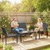 Conjunto de Muebles de Jardín para 4 Personas con Sofá de 2 Plazas 2 Sillones Mesa de Centro Negro - Ogal.Es