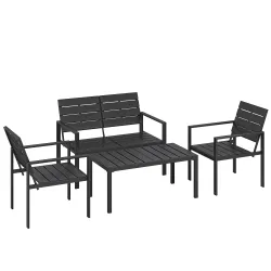 Conjunto de Muebles de Jardín para 4 Personas con Sofá de 2 Plazas 2 Sillones Mesa de Centro Negro - Ogal.Es