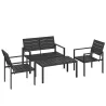 Conjunto de Muebles de Jardín para 4 Personas con Sofá de 2 Plazas 2 Sillones Mesa de Centro Negro - Ogal.Es