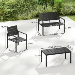 Conjunto de Muebles de Jardín para 4 Personas con Sofá de 2 Plazas 2 Sillones Mesa de Centro Negro - Ogal.Es