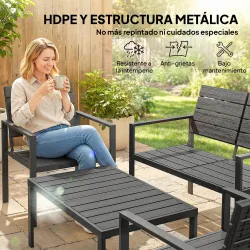 Conjunto de Muebles de Jardín para 4 Personas con Sofá de 2 Plazas 2 Sillones Mesa de Centro Negro - Ogal.Es