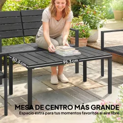 Conjunto de Muebles de Jardín para 4 Personas con Sofá de 2 Plazas 2 Sillones Mesa de Centro Negro - Ogal.Es