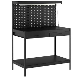 Banco de Trabajo Carga 272 kg 110x60x150 cm con Tableros Perforados Metálicos Toma de Corriente Luces LED Cajone... - Ogal.Es