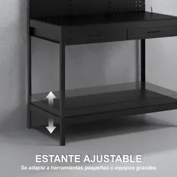 Banco de Trabajo Carga 272 kg 110x60x150 cm con Tableros Perforados Metálicos Toma de Corriente Luces LED Cajone... - Ogal.Es