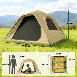 Tienda de Campaña Instantánea, Ventanas de Malla y Bolsa de Transporte Impermeable para 2-3 Personas Caqui - Ogal.Es