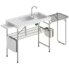 Mesa Plegable Camping con 2 Fregaderos Grifo Manguera Estante Lateral Cajón Cesta Rejilla Regla y Ranuras Blanco - Ogal.Es