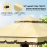 Cenador de Jardín 3,7x3 m con Doble Techo 4 Cortinas y Mosquitera Marco de Acero Orificios de Drenaje UV30+ Beige - Ogal.Es