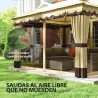 Cenador de Jardín 3,7x3 m con Doble Techo 4 Cortinas y Mosquitera Marco de Acero Orificios de Drenaje UV30+ Beige - Ogal.Es