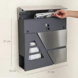Buzón Exterior de Acero Inoxidable 13 L Buzón de Pared Correo con Cerradura y 2 Llaves Soporte Periódicos Gris O... - Ogal.Es