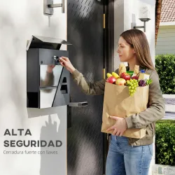Buzón Exterior de Acero Inoxidable 13 L Buzón de Pared Correo con Cerradura y 2 Llaves Soporte Periódicos Gris O... - Ogal.Es