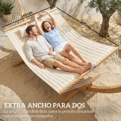 Hamaca Acolchada de Jardín Portátil con Almohada Desmontable Bolsillo para Revistas Marco de Madera 325x140 cm C... - Ogal.Es