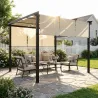 Cenador para Exterior 3x3 m con Techo Deslizante Marco de Acero Impermeable y Anti-UV para Terraza Patio Beige - Ogal.Es