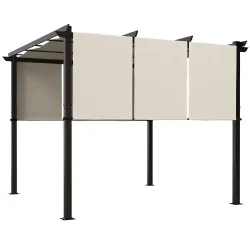 Cenador para Exterior 3x3 m con Techo Deslizante Marco de Acero Impermeable y Anti-UV para Terraza Patio Beige - Ogal.Es