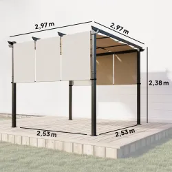 Cenador para Exterior 3x3 m con Techo Deslizante Marco de Acero Impermeable y Anti-UV para Terraza Patio Beige - Ogal.Es
