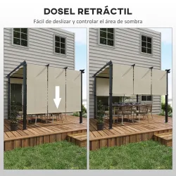 Cenador para Exterior 3x3 m con Techo Deslizante Marco de Acero Impermeable y Anti-UV para Terraza Patio Beige - Ogal.Es