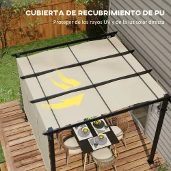 Cenador para Exterior 3x3 m con Techo Deslizante Marco de Acero Impermeable y Anti-UV para Terraza Patio Beige - Ogal.Es