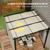 Cenador para Exterior 3x3 m con Techo Deslizante Marco de Acero Impermeable y Anti-UV para Terraza Patio Beige - Ogal.Es