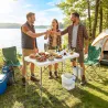 Mesa Plegable Camping con Fregadero Grifo Altura Regulable Cubo Plegable Ranuras Regla y Bolsa de Transporte - Ogal.Es