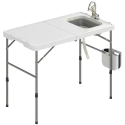 Mesa Plegable Camping con Fregadero Grifo Altura Regulable Cubo Plegable Ranuras Regla y Bolsa de Transporte - Ogal.Es