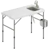 Mesa Plegable Camping con Fregadero Grifo Altura Regulable Cubo Plegable Ranuras Regla y Bolsa de Transporte - Ogal.Es