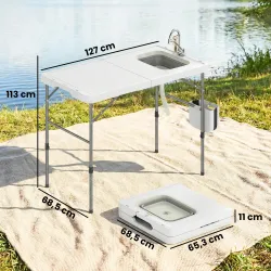 Mesa Plegable Camping con Fregadero Grifo Altura Regulable Cubo Plegable Ranuras Regla y Bolsa de Transporte - Ogal.Es