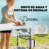 Mesa Plegable Camping con Fregadero Grifo Altura Regulable Cubo Plegable Ranuras Regla y Bolsa de Transporte - Ogal.Es